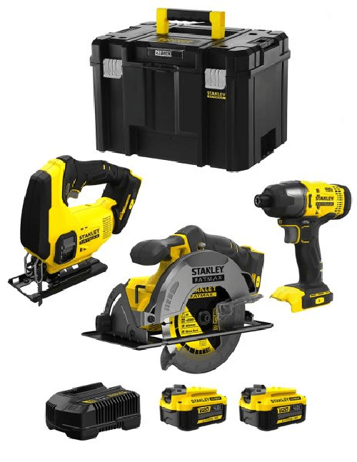 Stanley fatmax v20 stanley fatmax kit svk305 (sfmcs600 + sfmcs500 + sfmcf800 + 2 x 4,0 ah + caricabatteria + tstak vi) 8435587919506