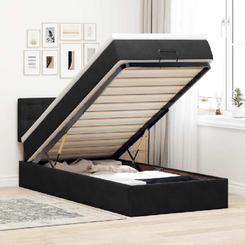 VidaXL Struttura Letto Pouf con Materasso Nero 80x200 cm in Velluto