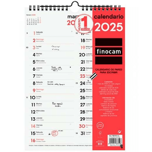 Finocam Calendario da parete Finocam Carta 2025 21 x 30 cm