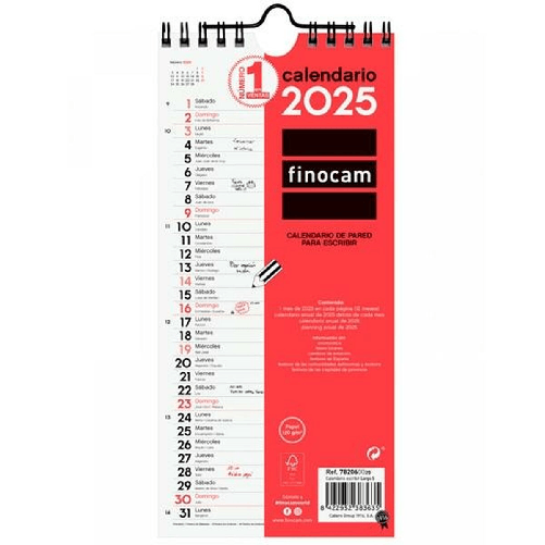 Finocam Calendario da parete Finocam Carta 2025 11 x 23,5 cm