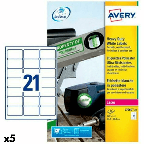 Avery Etichette per Stampante Avery Bianco 20 Fogli 63,5 x 38,1 mm (5 Unità)