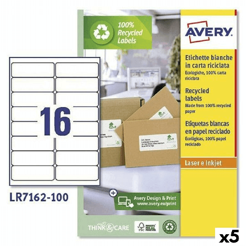 Avery Etichette per Stampante Avery LR7162 Bianco 100 fogli 99,1 x 33,9 mm (5 Unità)
