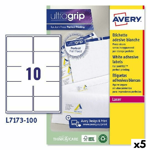 Etichette per Stampante Avery L7173 Bianco 100 fogli 99,1 x 57 mm (5 Unità)