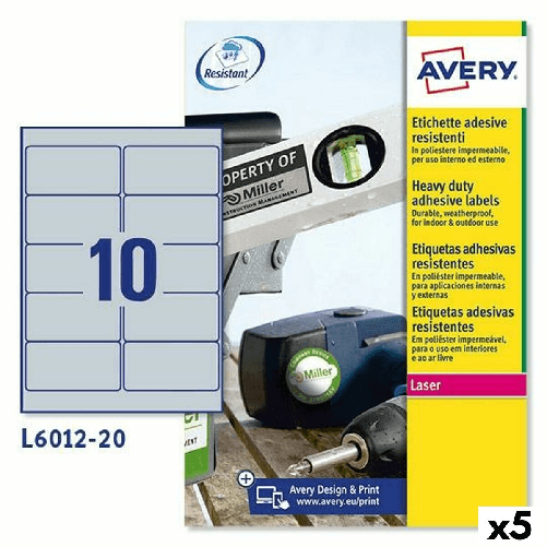 Avery Etichette per Stampante Avery Argentato 20 Fogli 96 x 50,8 mm (5 Unità)