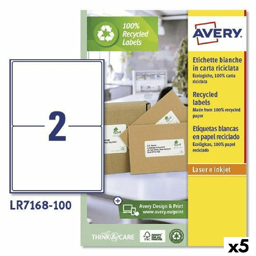 Avery Etichette per Stampante Avery LR7168 Bianco 100 fogli 199,6 x 143,5 mm (5 Unità)