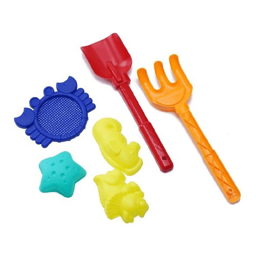 TrAdE Shop Traesio Set 6pz Giochi Bambini Mare Spiaggia Con Paletta Rastrello 28cm Formine Setaccio 258330 -