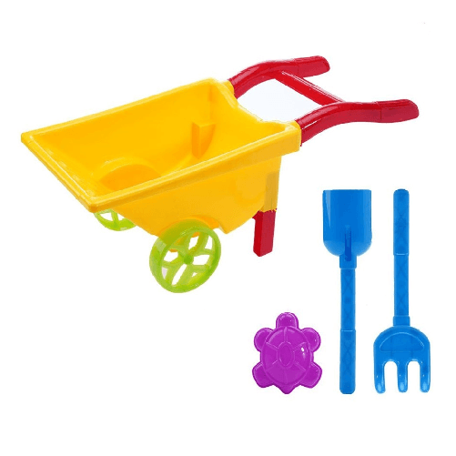 TrAdE Shop Traesio Set Giochi Mare Spiaggia 4pz Con Carriola 18x44cm Rastrello Paletta Formina 258296 -