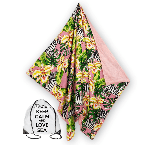 Telo mare doppio KIKOY in cotone e spugna con zaino KEEP – Fantasia Zebra Rosa