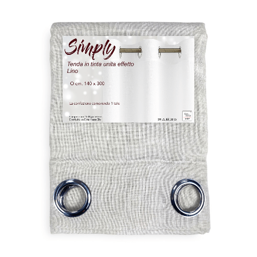 Tex family Tenda Simply Effetto Lino 140x300 cm Beige - Tinta Unita Semitrasparente - Poliestere con Anelli