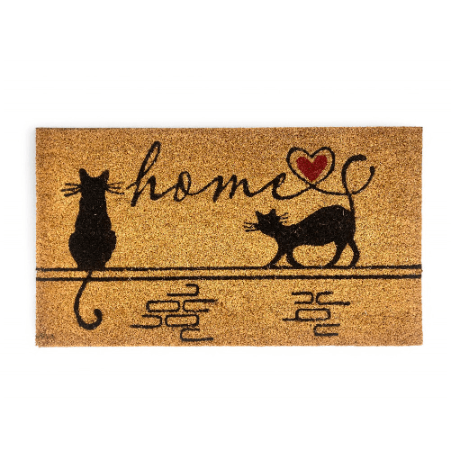 Tappeto Ingresso Esterno in Cocco - Zerbino Antiscivolo Home con Gatti Stilizzati - 40x70 cm