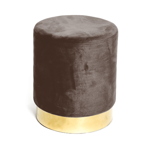 Pouf Poggiapiedi Velvet in Velluto Marrone con Base Dorata | Design Elegante, Ø32xH40 cm, Morbido, Resistente fino a 150 kg