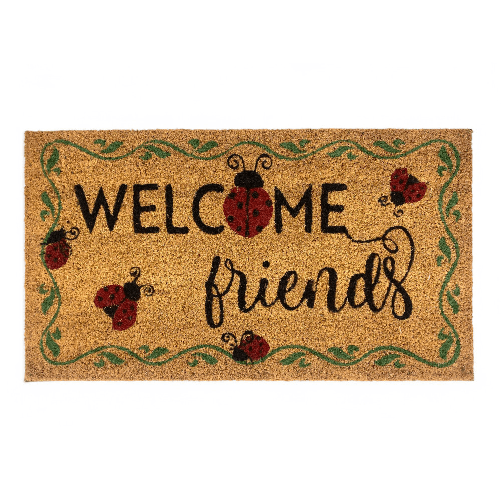 Tappeto Ingresso Esterno in Cocco - Zerbino Antiscivolo Welcome con Coccinelle - 40x70 cm