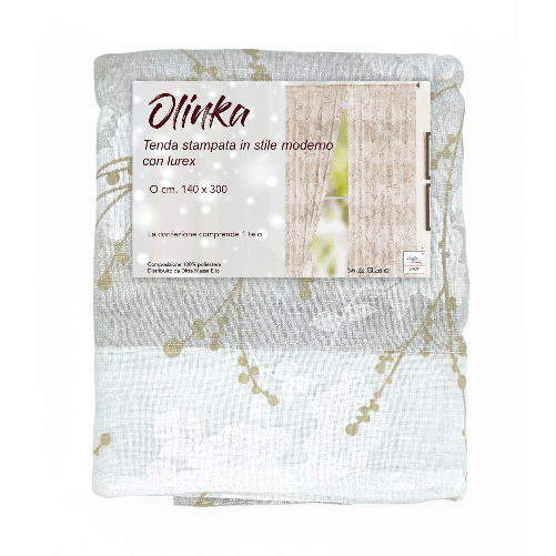 Tenda Olinka con Fiori e Lurex - 140x300 cm Beige - Semitrasparente Poliestere - Fettuccia Universale