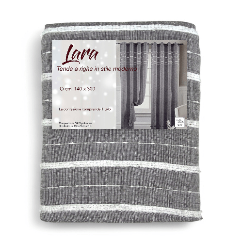 Tex family Tenda Lara Grigia a Righe - Stile Moderno - Poliestere Semitrasparente - Con Anelli in Acciaio
