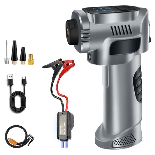TrAdE Shop Traesio Compressore D'aria Portatile Pompa Elettrica Wireless 4in1 8000mah Con Luce Emergenza Auto -