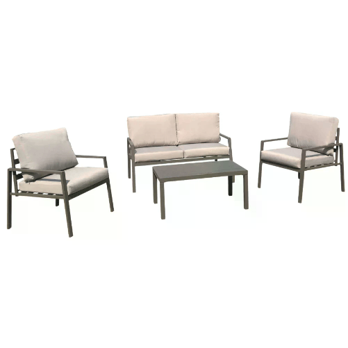 Salotto da Giardino 4 Posti Set Tavolo e Sedie con Divano, Struttura in Alluminio - Beige