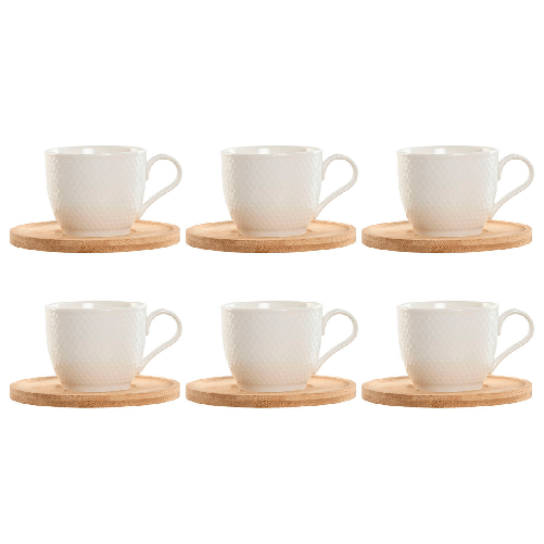 Home ESPRIT Set di 6 Tazze con Piatto Home ESPRIT Bianco Naturale Bambù Porcellana 220 ml