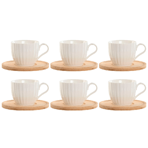 Home ESPRIT Set di 6 Tazze con Piatto Home ESPRIT Bianco Naturale Bambù Porcellana 220 ml