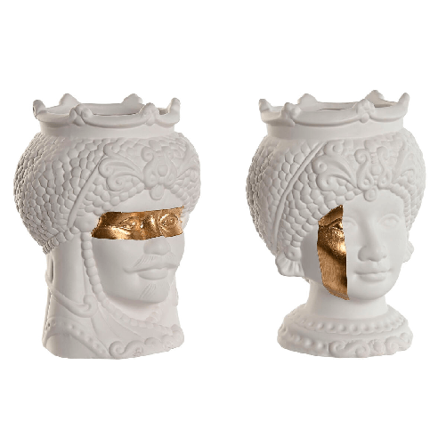 Vaso Home ESPRIT Bianco Dorato Porcellana 15 x 15 x 26.5 cm (2 Unità)