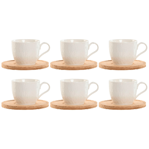 Home ESPRIT Set di 6 Tazze con Piatto Home ESPRIT Bianco Naturale Bambù Porcellana 220 ml