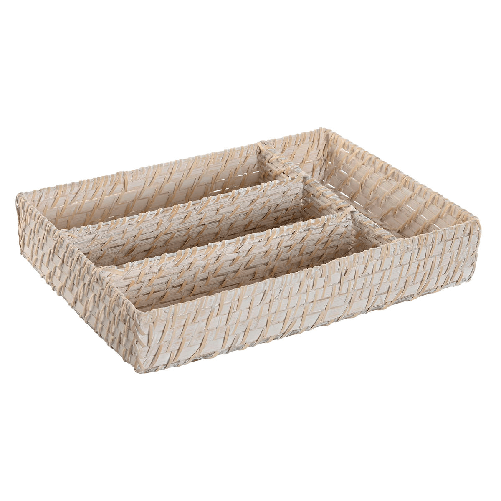 Vassoio Portaposate Home ESPRIT Bianco Naturale Bambù 34 x 24 x 6 cm