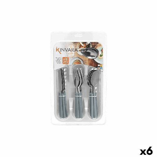 Set di Posate Kinvara KT166096-1C-G KT166096-1C-G Grigio Argentato Acciaio inossidabile Plastica 22,5 x 37,5 x 4,5 cm (6 Unità)