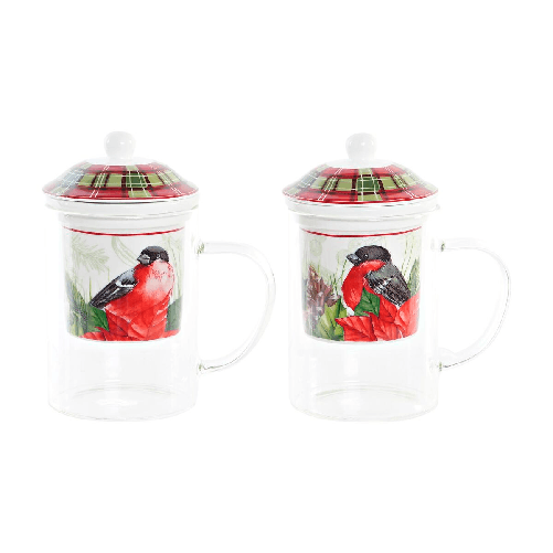 DKD Home Decor Tazza per Infusi DKD Home Decor Uccello Cristallo Porcellana Rosso (300 ml) (2 Unità)