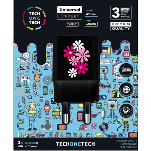 Tech One Tech Caricabatterie da Parete Tech One Tech TEC2601 Nero