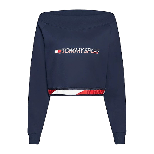 Felpa senza Cappuccio Donna Tommy Hilfiger Crop V Neck Blu scuro