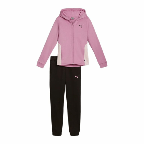 Puma Tuta da Bambini Puma Hooded Sweat Suit Fleece Cl Nero Rosa 2 Pezzi