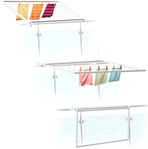 Flo.mar Stendibiancheria ribaltabile, stendibiancheria da parete, stendibiancheria da balcone Dimensione 120,Colore bianco