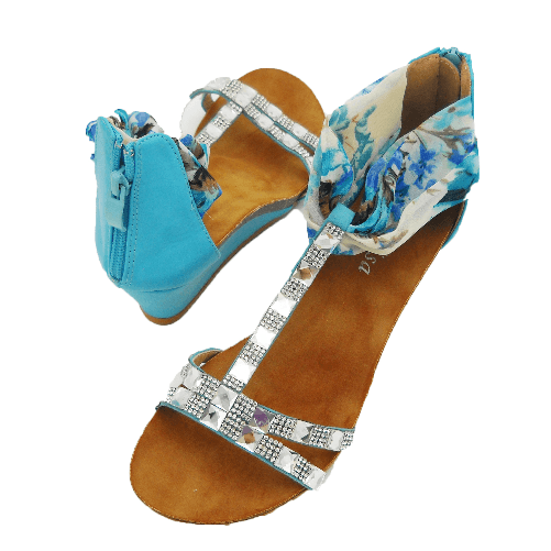 Fratelliditalia.org Sandali donna estivi colorati tessuto spiaggia mare sexy scarpe strass Colore azzurro,Taglia 38