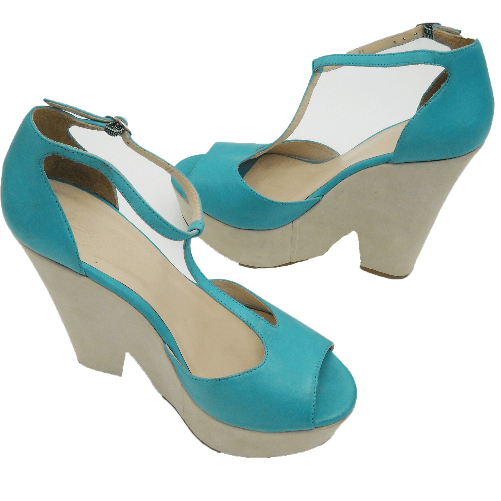 Fratelliditalia.org Scarpe zeppa alte aperte donna azzurre bianche estive cinturino moda spiaggia Taglia 38
