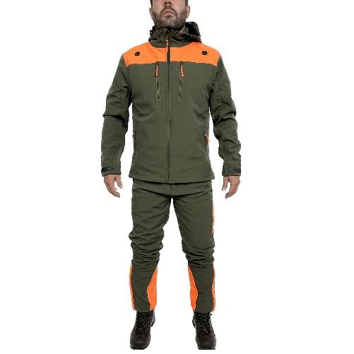Fratelliditalia.org Completo Softshell giacca e pantalone cinghiale arancio AntipioggiaTermico caccia uomo Cerniere Colore verde,Taglia M