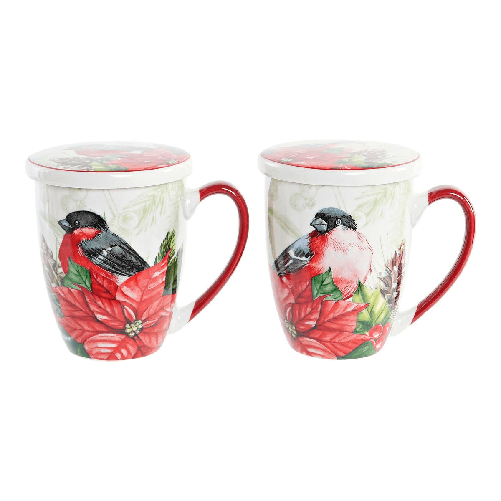 DKD Home Decor Tazza per Infusi DKD Home Decor Uccello Porcellana Rosso Verde (380 ml) (2 Unità)