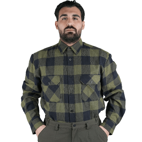 Fratelliditalia.org Camicia uomo montagna caccia flanella tasche invernale quadri boscaiolo Colore verde,Taglia XXL