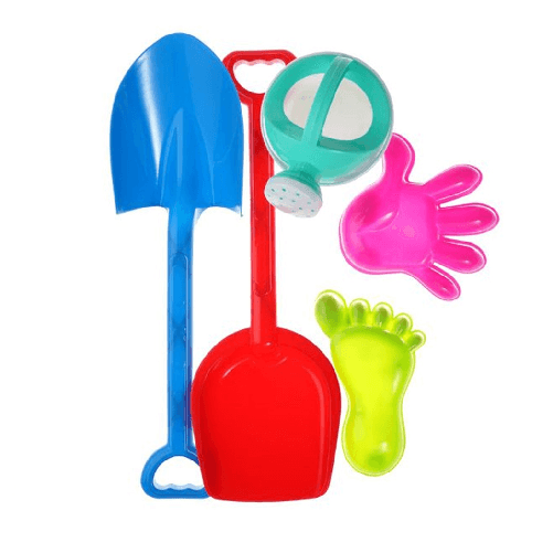 TrAdE Shop Traesio Set 5pz Giocattoli Da Spiaggia Bambini Con Paletta Rastrello Innafiatoio Formine 618568 -