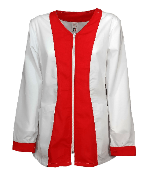 Camice donna lavoro operaia corto zip bianco gessato manica lunga cotone rosso M