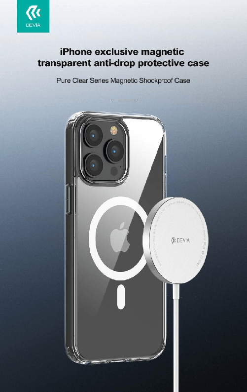 Devia Custodia antiurto magnetica trasparente per iPhone 14 Plus (6,7 pollici) - Trasparente