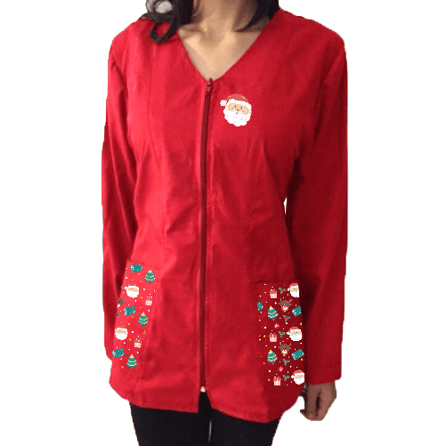 Fratelliditalia.org Camice lavoro casacca Donna zip manica lunga Natalizio estetista maestra scuola Natale Colore A1,Taglia S