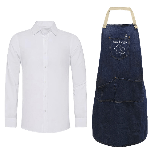 Kit Uomo con Parannanza in Jeans e Camicia per Scuola Alberghiera Personalizzabile con Logo o Nome XXXL Nero Kit Uomo con Parannanza in Jeans e Camici