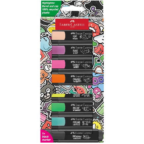 Faber-castell evidenziatori neon set 8 pezzi punta a scalpello design ergonomico