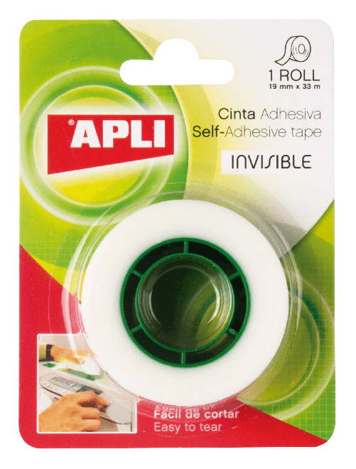 Apli Nastro adesivo invisibile applicato 19mm x 33m - facile da tagliare - resistente - ideale per l'uso in ufficio