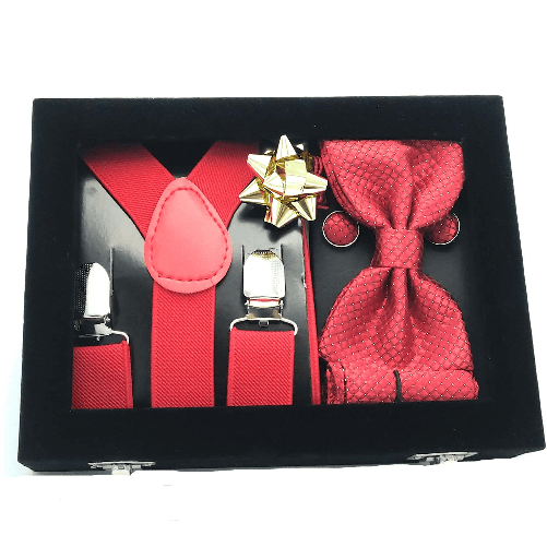 Confezione cofanetto set regalo uomo gemelli bretelle papillon fazzoletto kit a5 Confezione cofanetto set regalo uomo gemelli bretelle papillon fazzol
