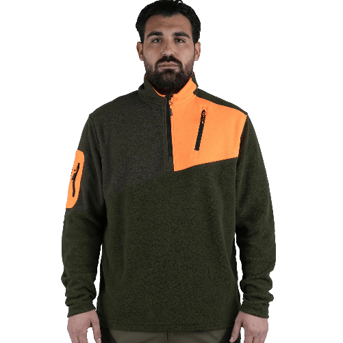 Fratelliditalia.org Maglione micropile caccia maglietta arancio tasche sportivo cinghiale beccaccia uomo Colore verde,Taglia XXL