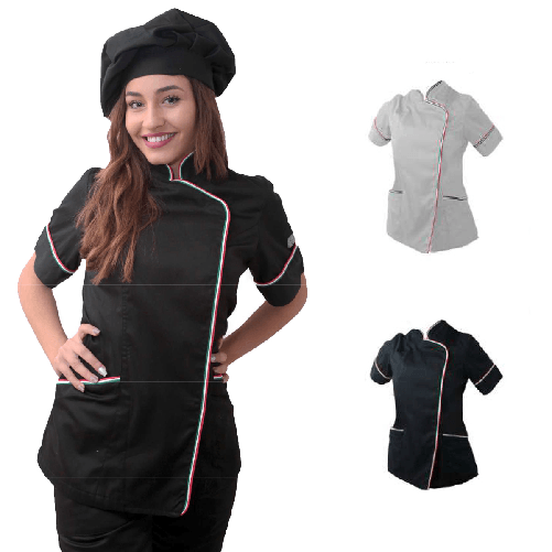 Casacca cuoco donna chef nera bianca mezze maniche femminile cotone cucina - Personalizzabile con il tuo logo XS Bianco Casacca cuoco donna chef nera