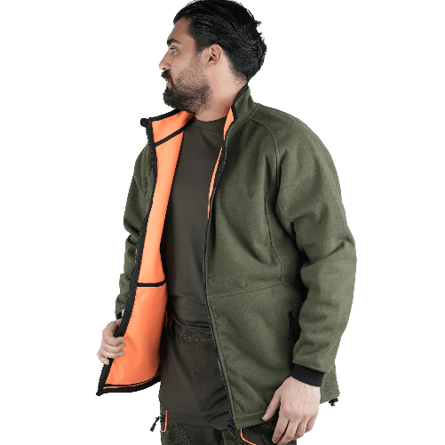 Felpa giubbotto Pile Double Face cinghiale caccia invernale neve uomo Collo alto con cerniera L verde