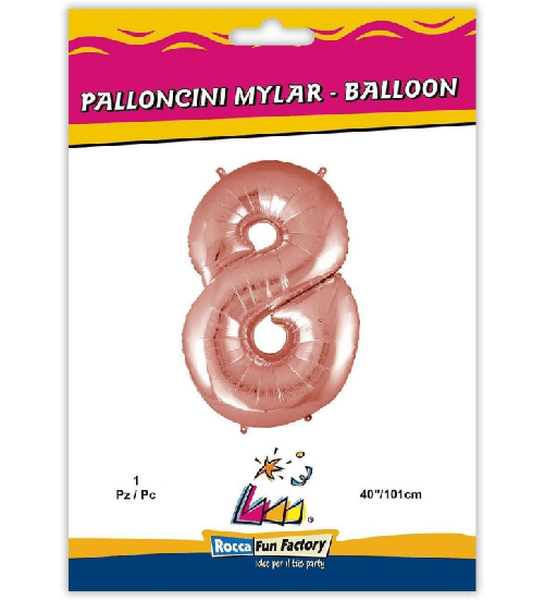 Rocca fun factory, palloncino numero 8 rosa gold mega 40 - 101 cm 1 pz