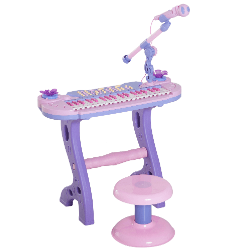 PG Convenienza Pianola per Bambini a 37 tasti con Sgabello e Microfono, 12 Strumenti e 22 Musiche, Registrazione, MP3 e Karaoke, Rosa