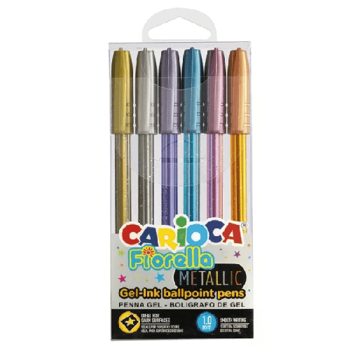 Carioca Fiorella Metallic Confezione da 6 penne a inchiostro gel colorate - Punta a sfera da 1 mm
